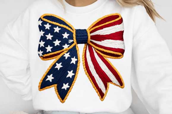 Faux Embroidery Patriotic Bow Png